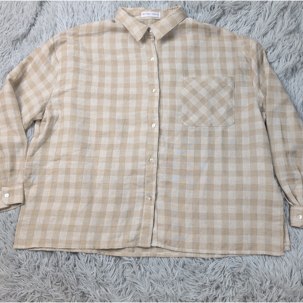 Neutral Ground Shirt Womens M Biege Linen Blend Button Up Lightweight